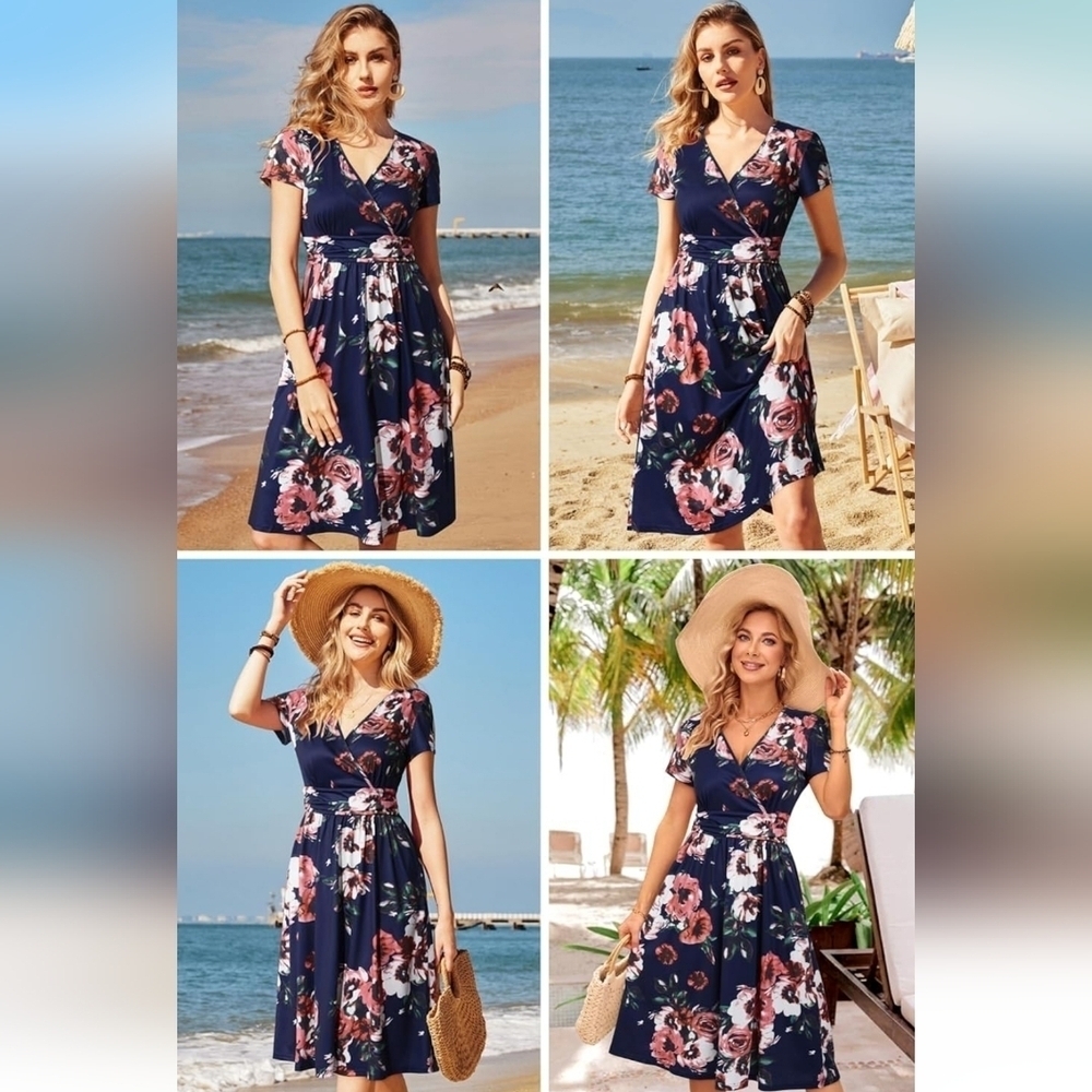 Ouges Women's Summer Short Sleeve V-Neck Floral S… - image 2